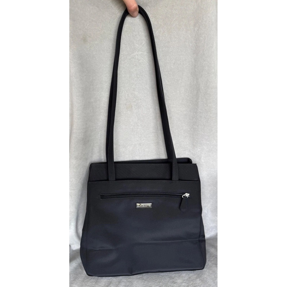 Liz Claiborne Shoulder Bag Tote Purse Black Vegan  11.5x4.5x10" EUC